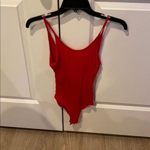 Red ribbed bodysuit